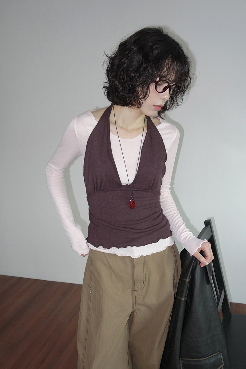 (set)レイヤードホルターネックセット