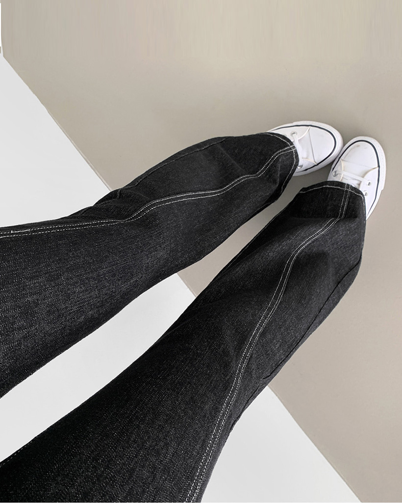 ローデニム斜めストライプスリットスパンブーツカットデニム