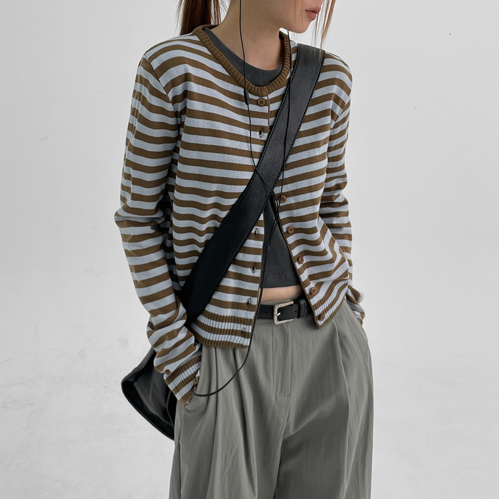 ジャソンストライプラウンドニットカーディガン | ファッション通販