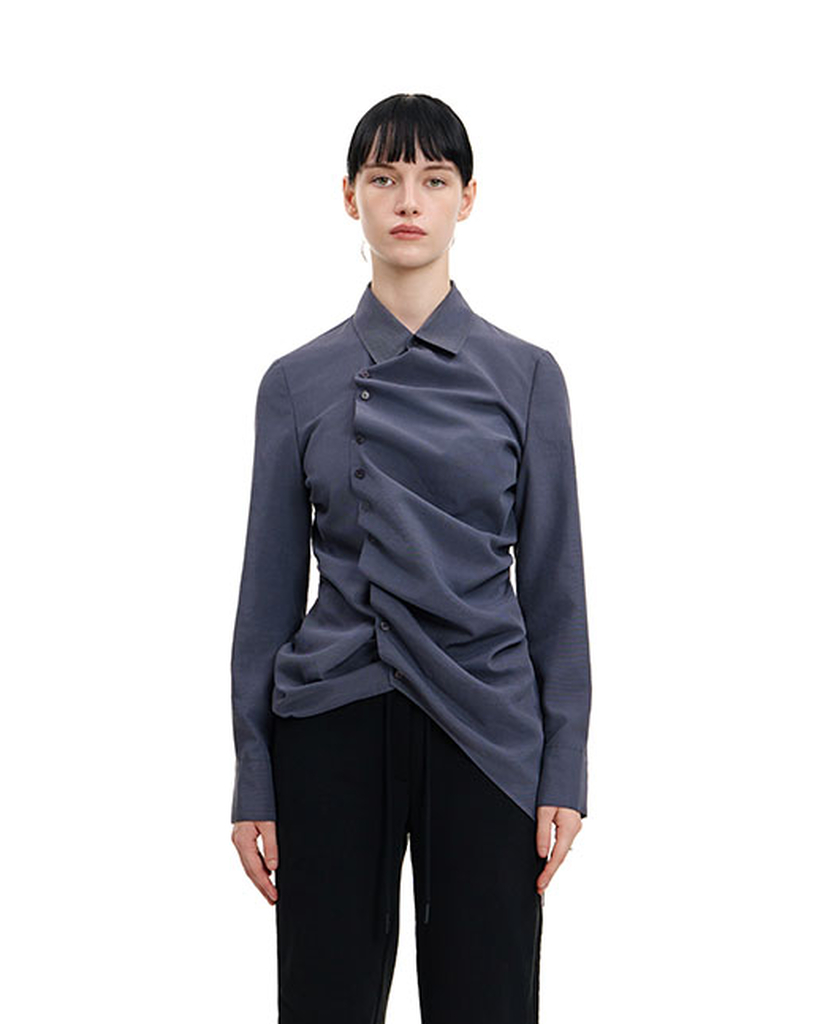 GREY ASYMMETRIC RUCHED SHIRT