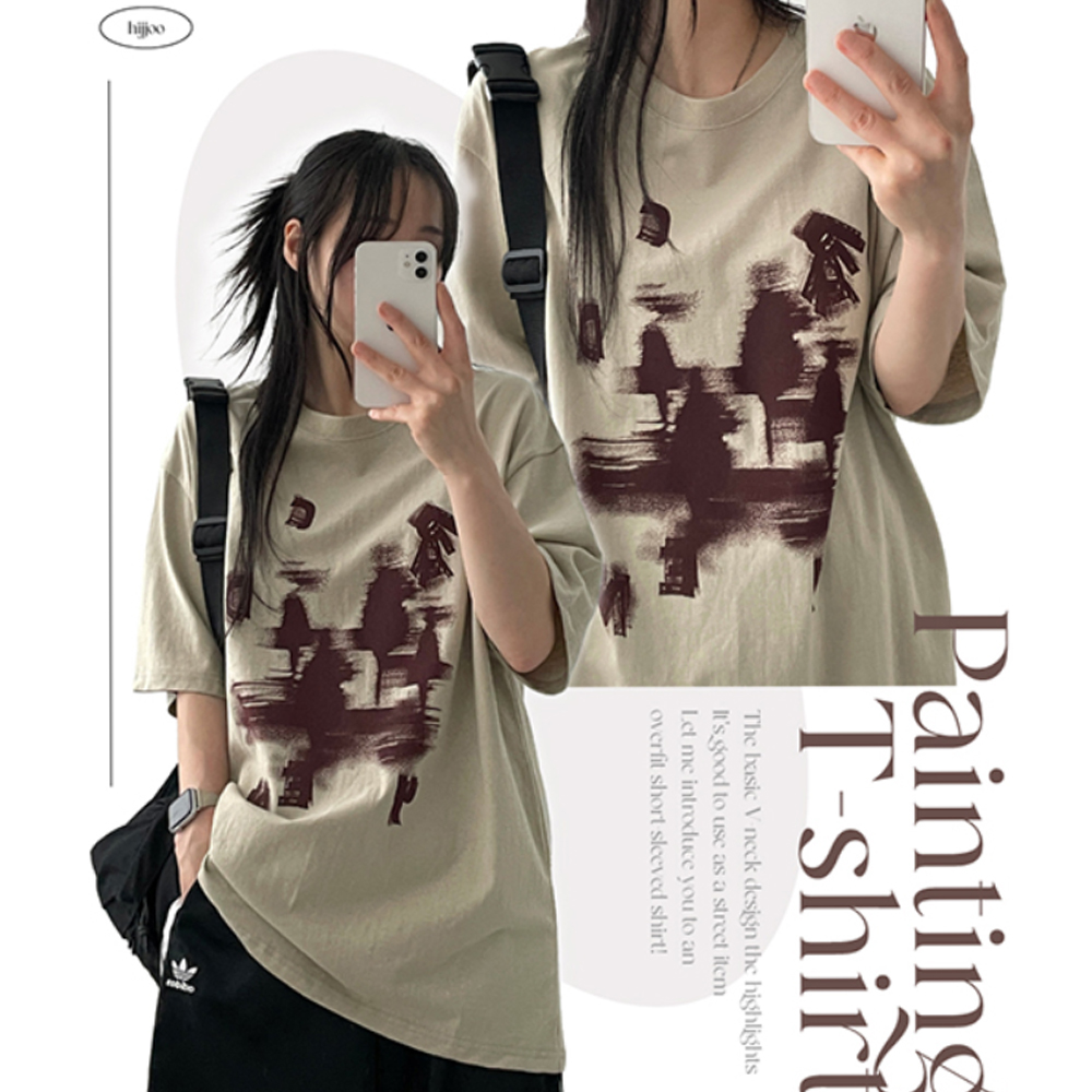ピーカン タトゥー プリントセミクロップドTシャツ