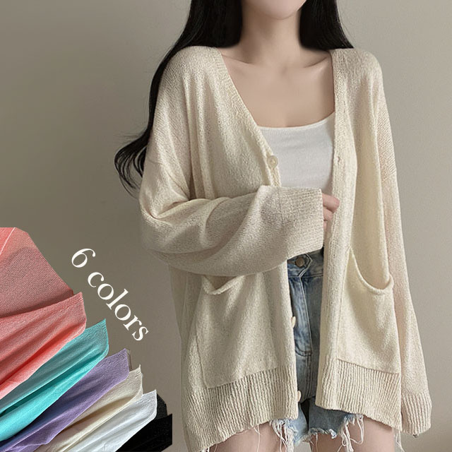 薄手リネン混クロップドカーディガン(3color) | ファッション