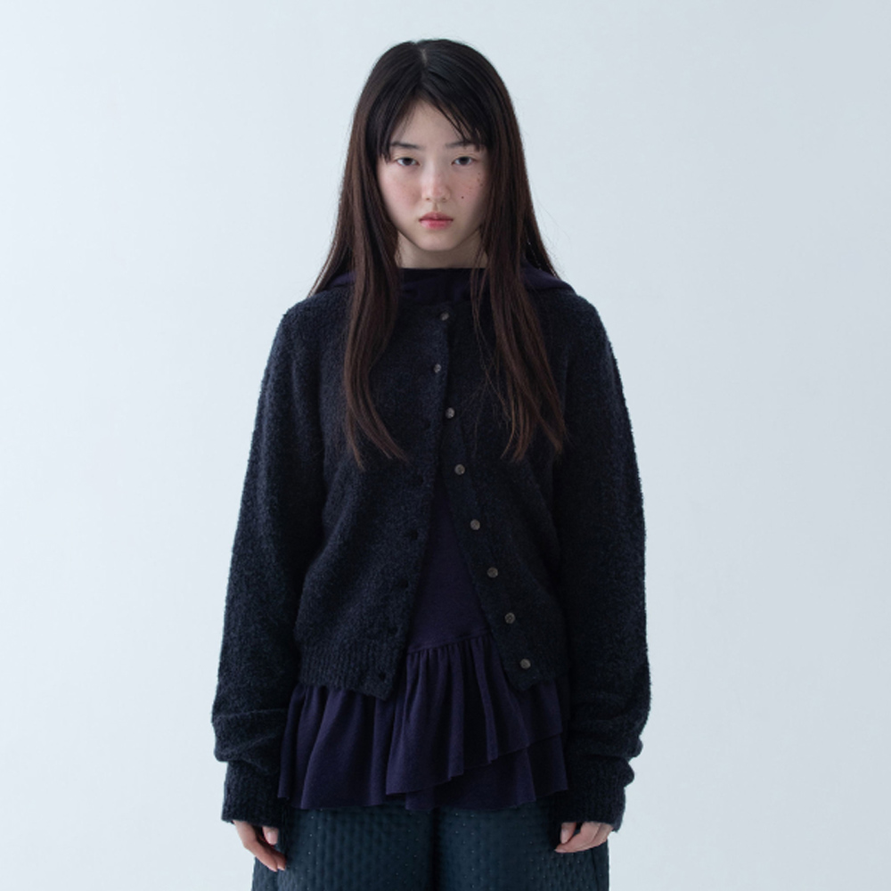 boucle wool cardigan, navy