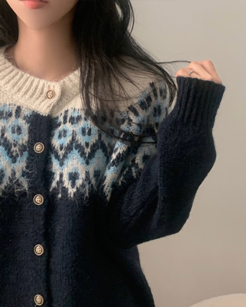 ノルディック柄アンゴラニットカーディガン | ファッション通販サイト NUGU