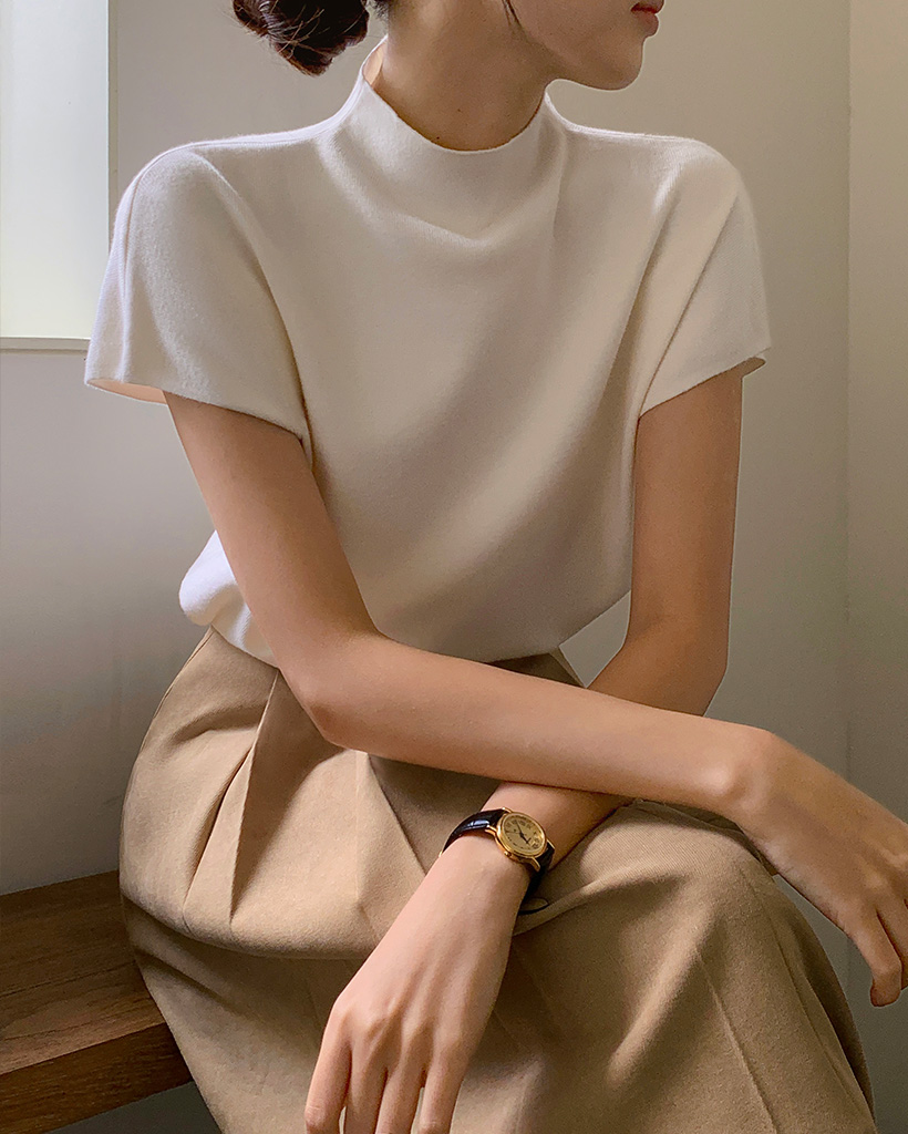 [made] Moist soft tock half neck knit