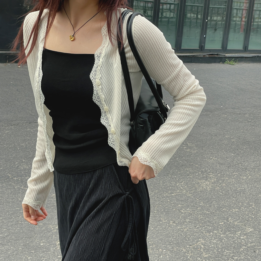 b1945【Natour plus】レディース　カーディガン　レース　アイボリー レースレディース Lace Ladies リボンショートニット