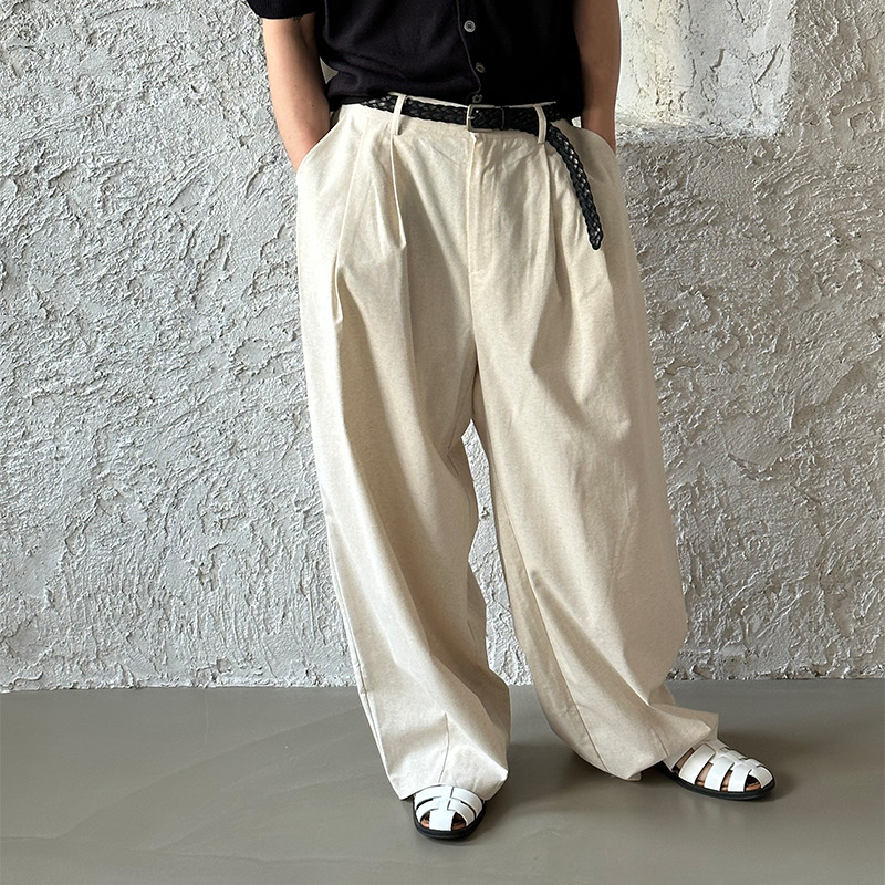 ナイロンベルトワイドロングスラックスパンツ2color