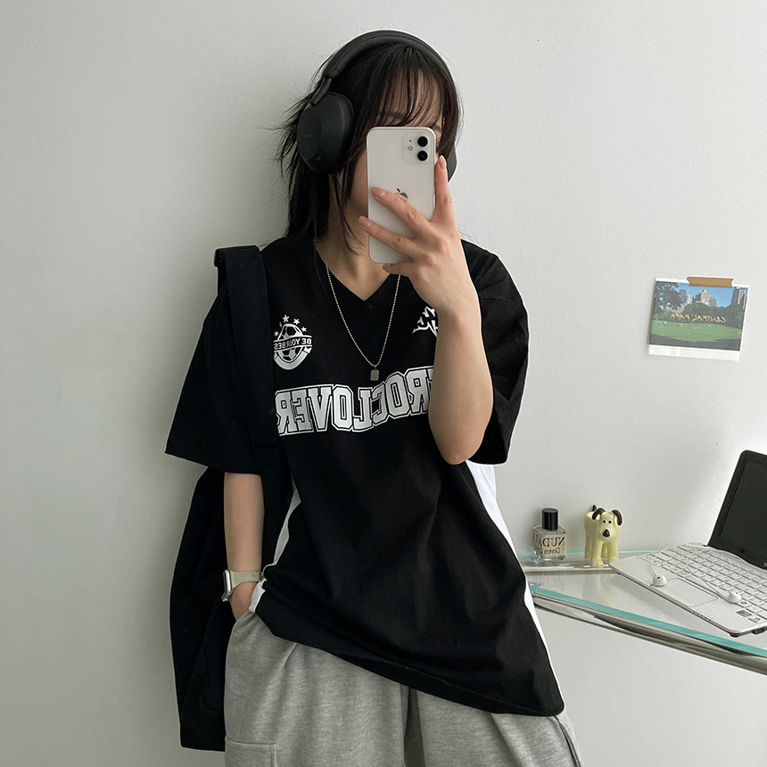 3枚セット   ブラック Vネック半袖ロゴTシャツ as-hmies705s_7.jpg