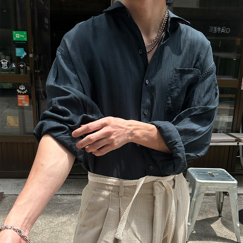 Santorini pleats overfit shirts(4color) | ファッション通販