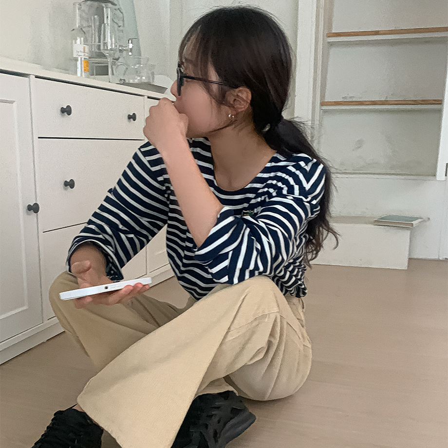 boohoo☆オーバーサイズ ストライプ ニット Tシャツ ストライプオーバーサイズシャツ/Stripe over size shirt(1/2
