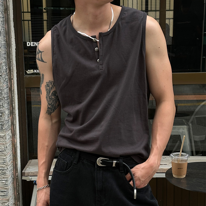 Button henry neck sleeveless(3color)