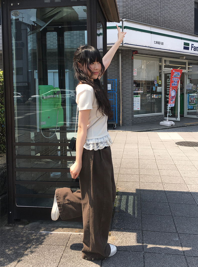 フィット調節] 裾スナップボタンサイドタックワイドパンツ