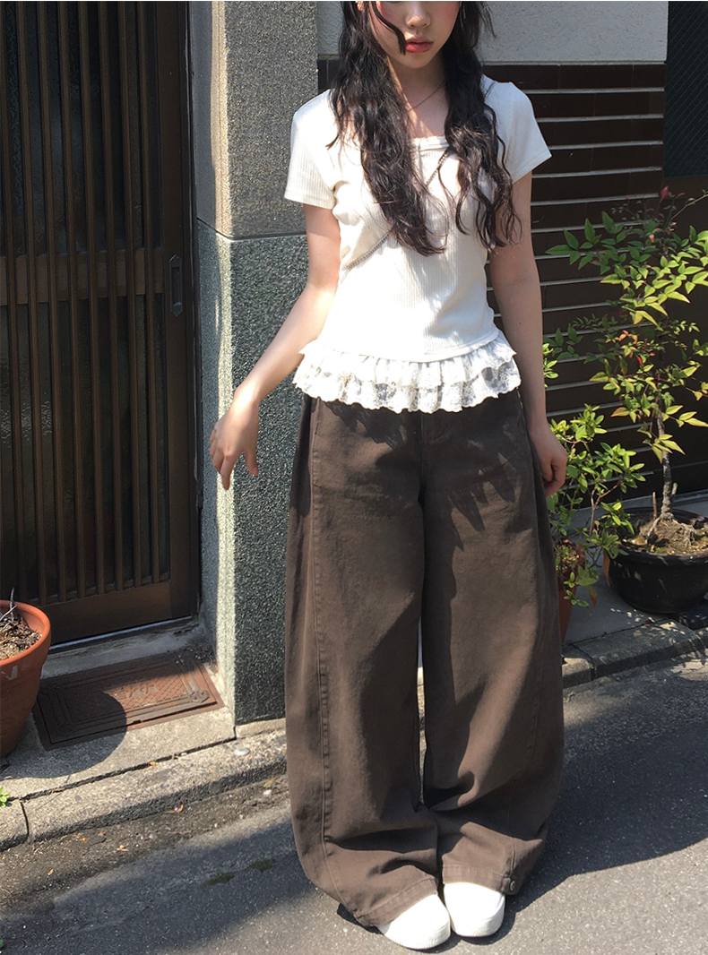 [フィット調節] 裾スナップボタンサイドタックワイドパンツ