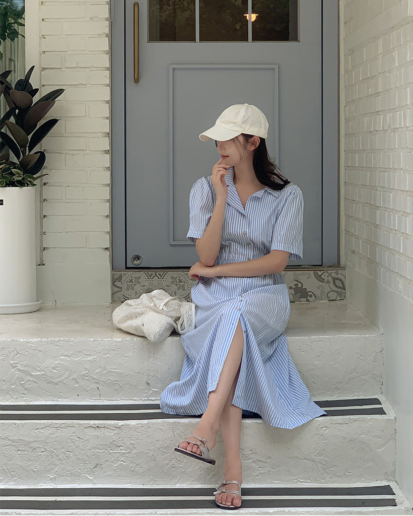 S-XL]ストライプ ボーダー半袖ロングワンピース | ファッション通販