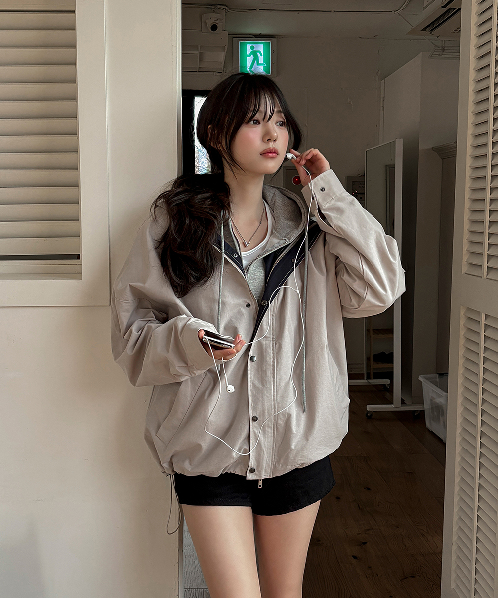 バイカラーストリングジャケットパーカー