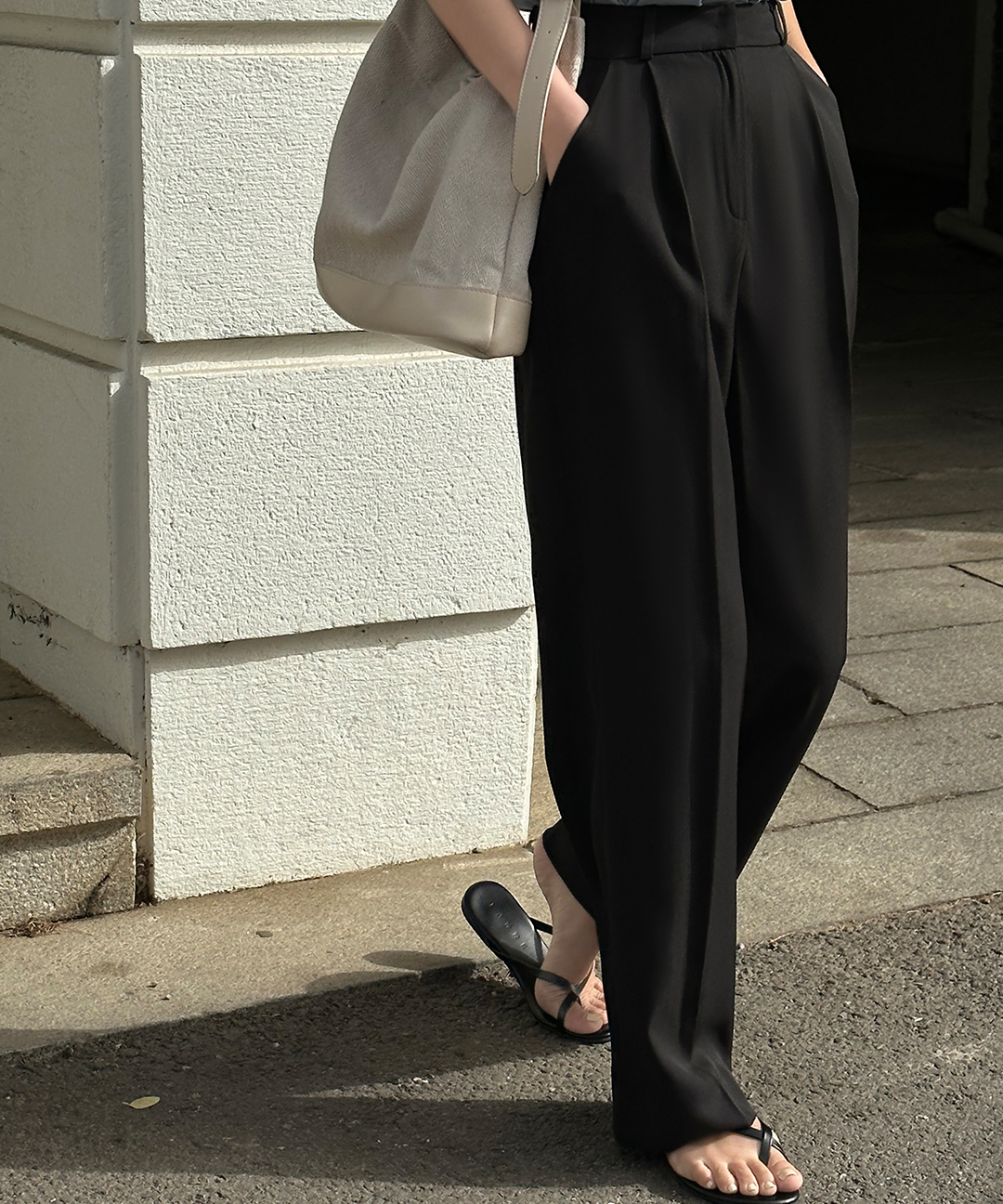 original/S-XL]タック入りセミワイドスラックス | ファッション通販