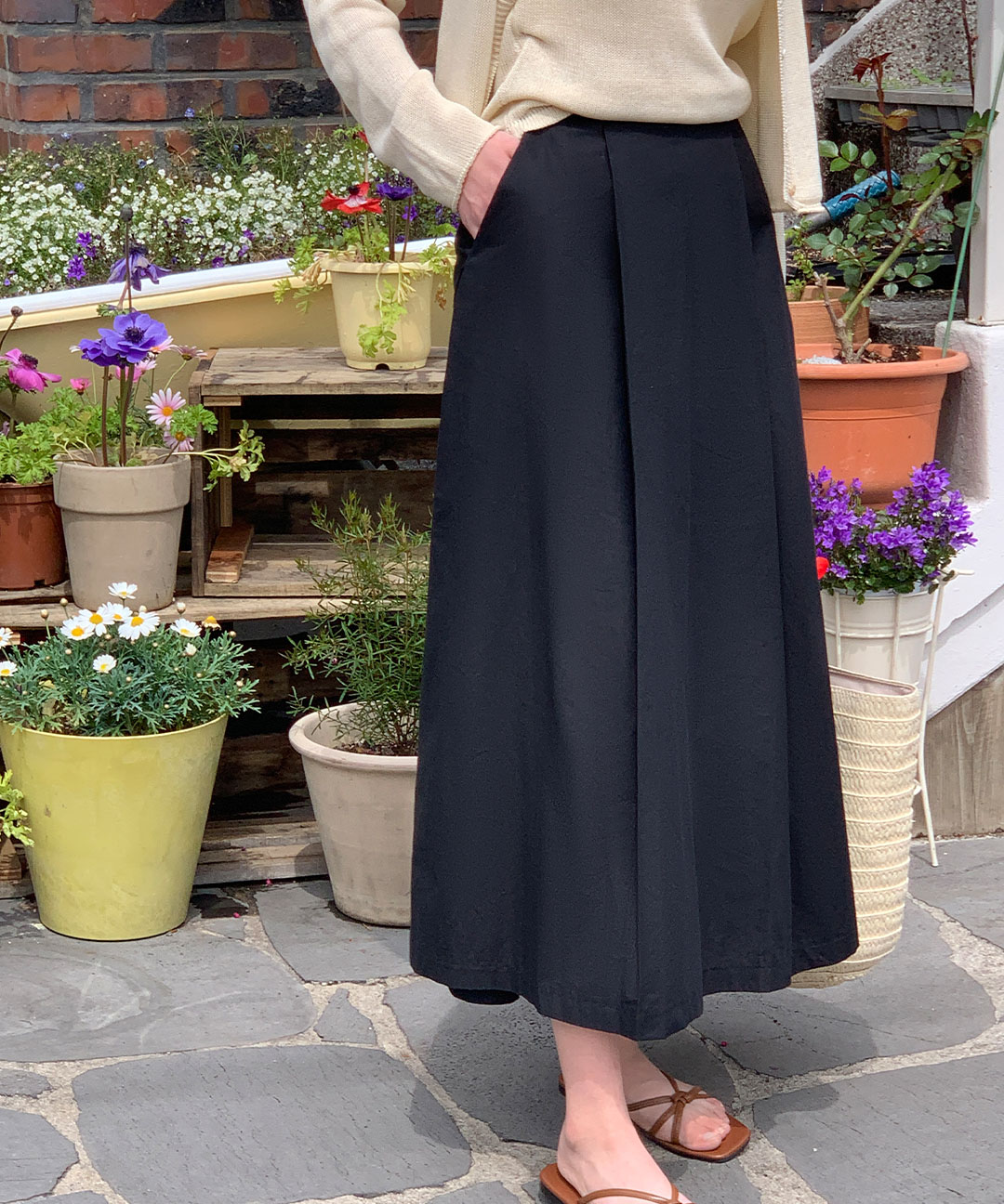 オケージョン】[S-XL]タック入りコットンロングスカート