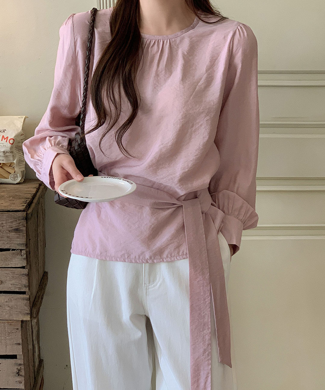 [original/S-XL]シャーリングタイブラウス