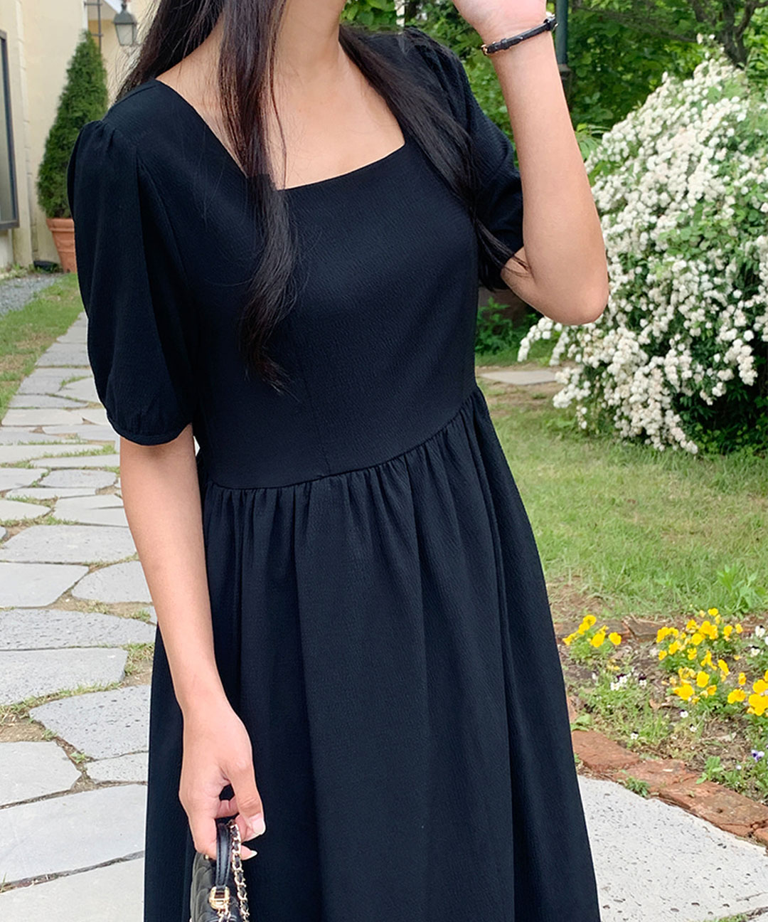 オケージョン】[original/S-XL]シアサッカースクエアネックワンピース