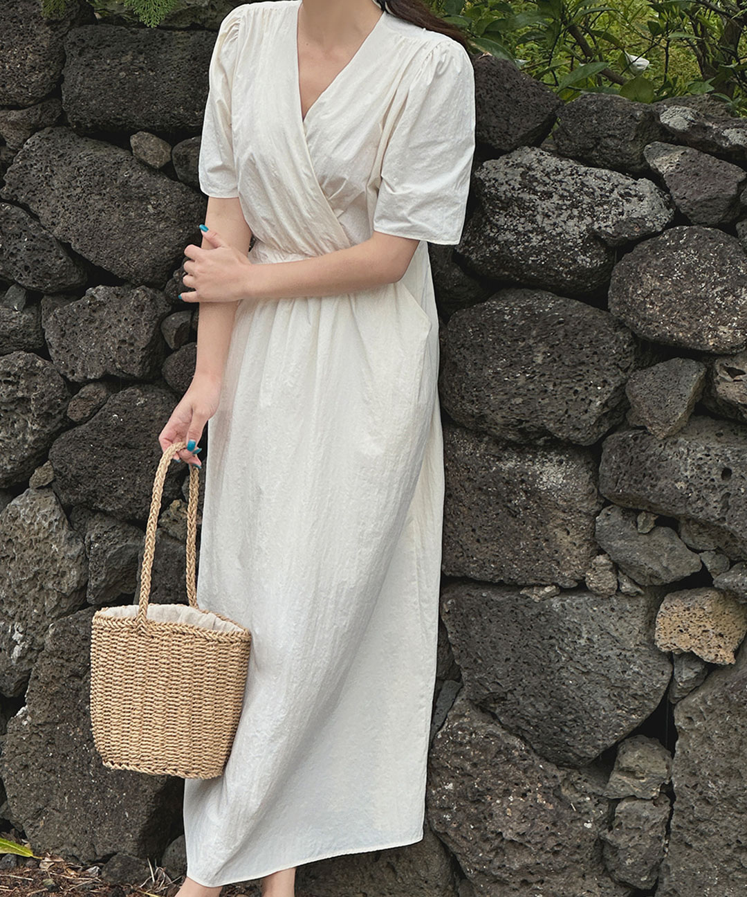 【オケージョン】[original/SXL]ノラックラップシャーリング半袖ロングワンピース