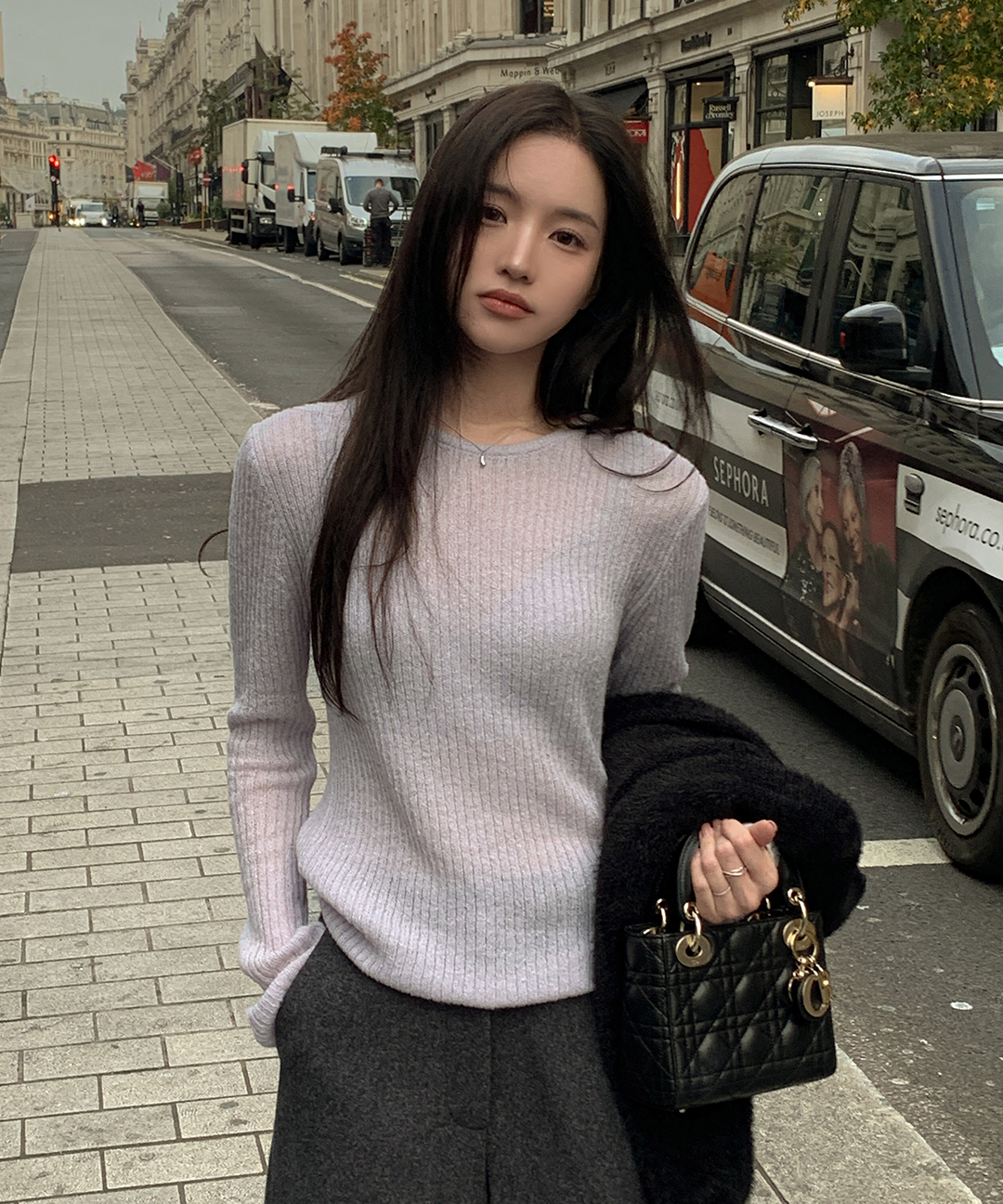 ウール リブ クルーネック ニット