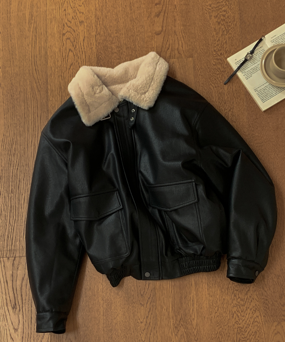 original] ハイネックバックルファーレザームートンジャケット(S-L