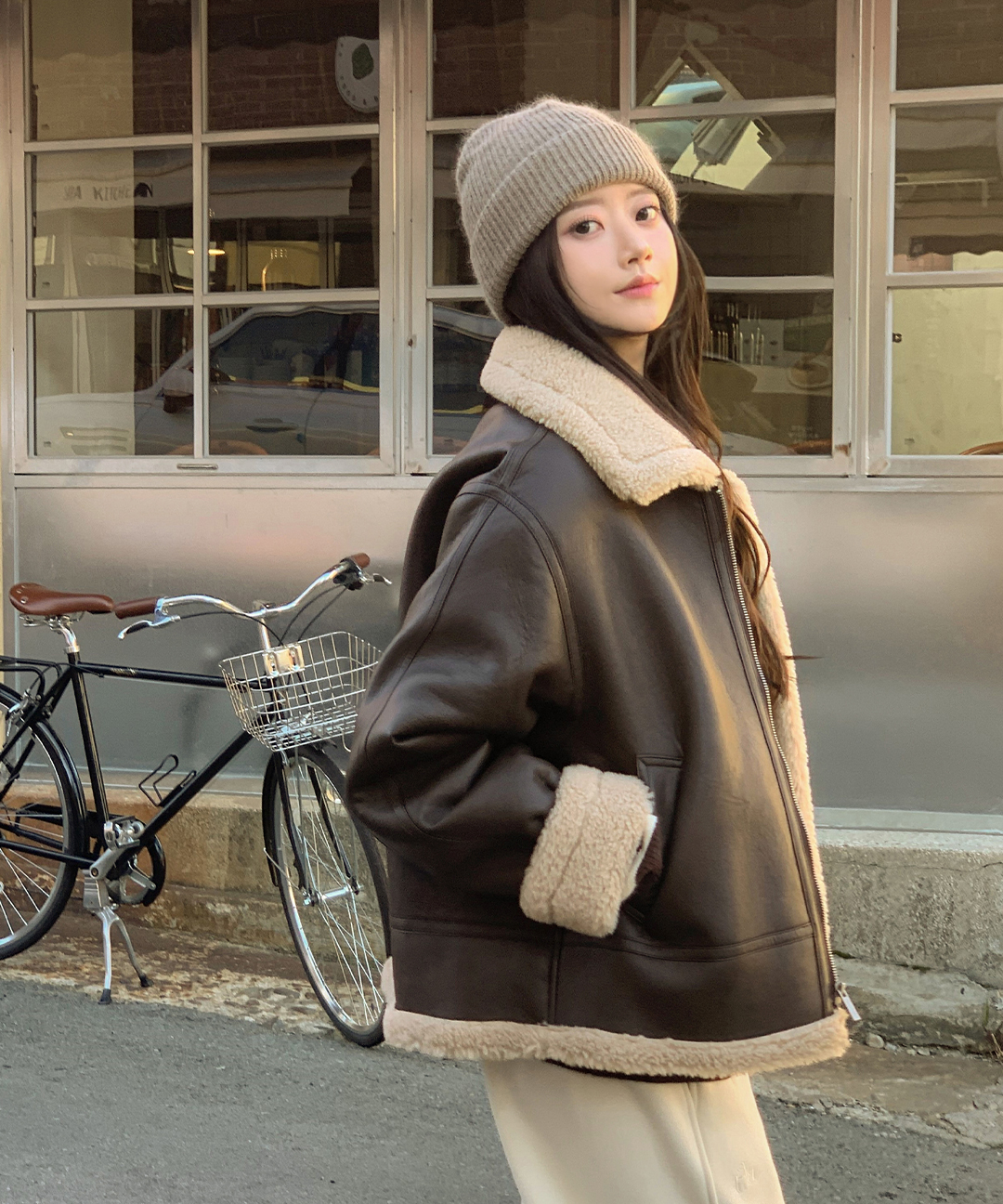 ウールフェイクレザームートンジャケット