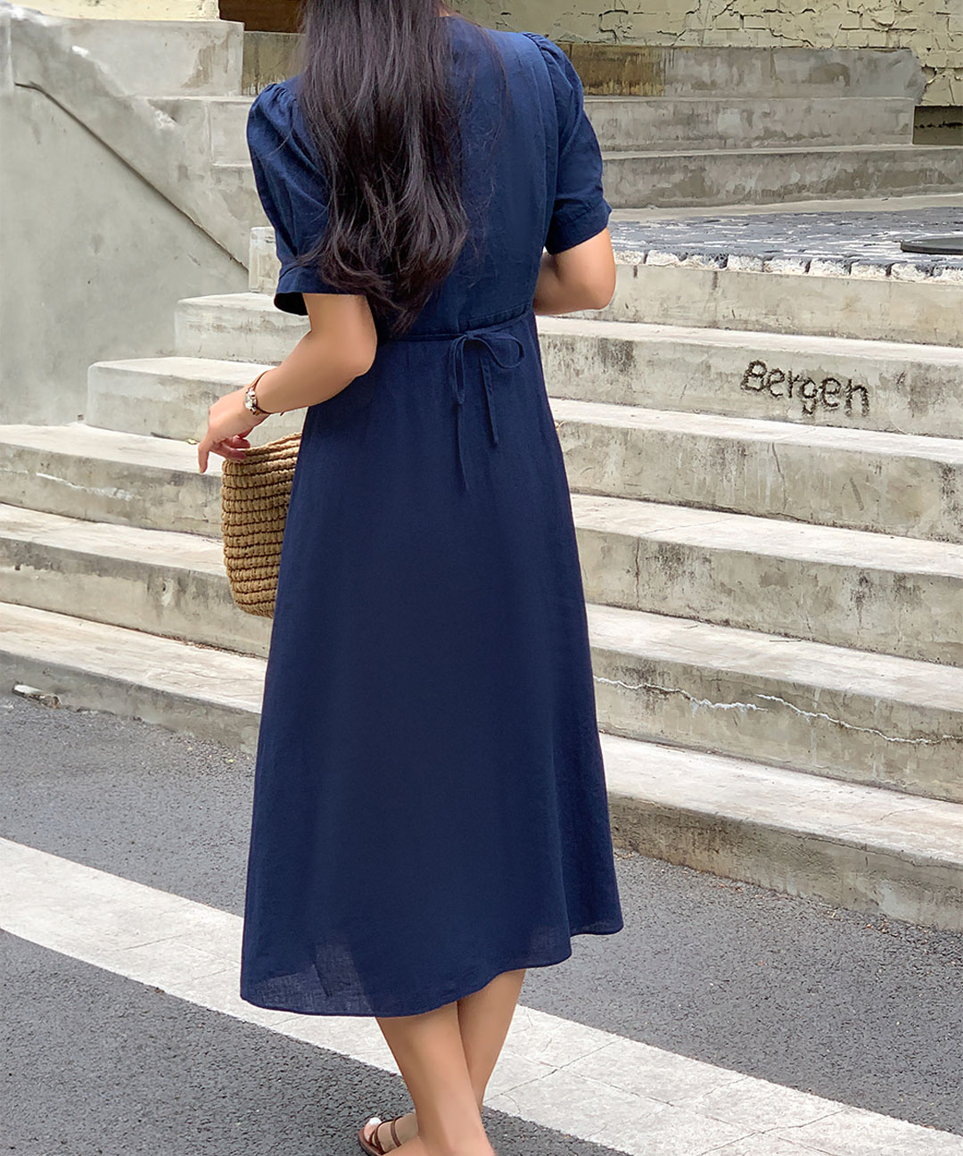 オケージョン】[S-XL]リネンVネックラップワンピース | ファッション