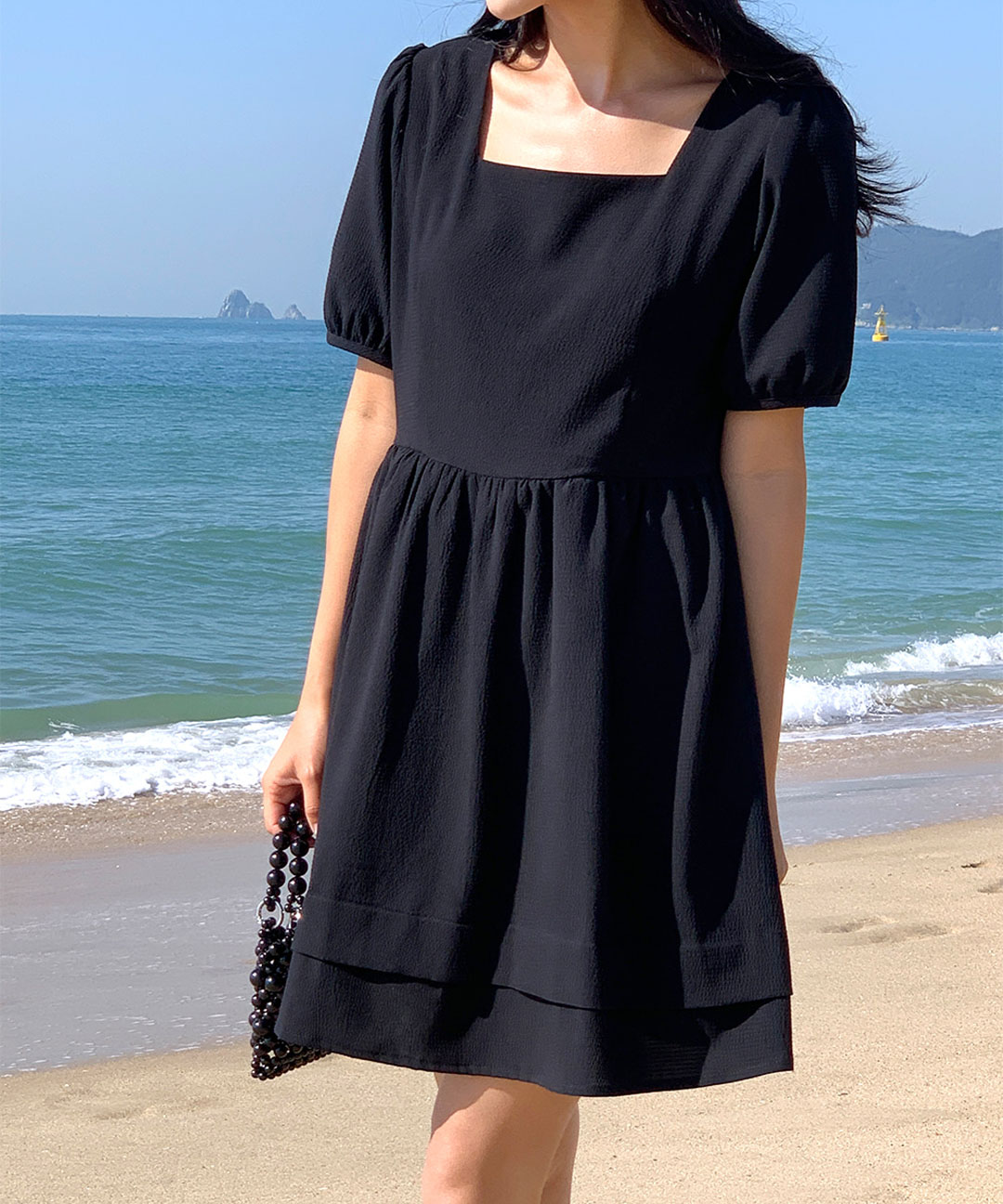 オケージョン】[original/S-XL]シアサッカースクエアネックワンピース