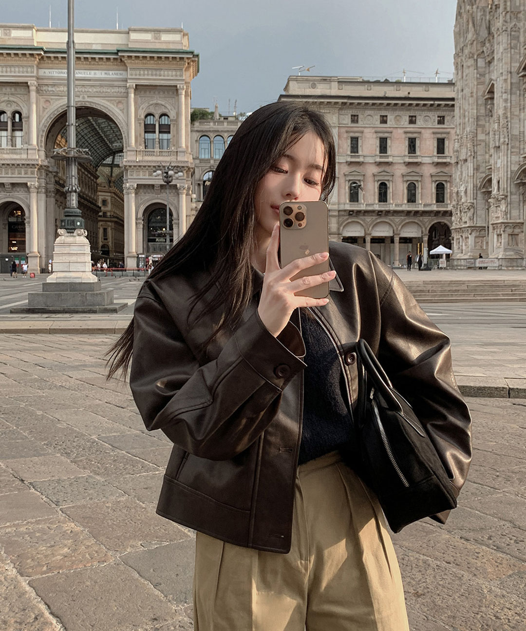 original/S-XL]セミクロップレザージャケット | ファッション