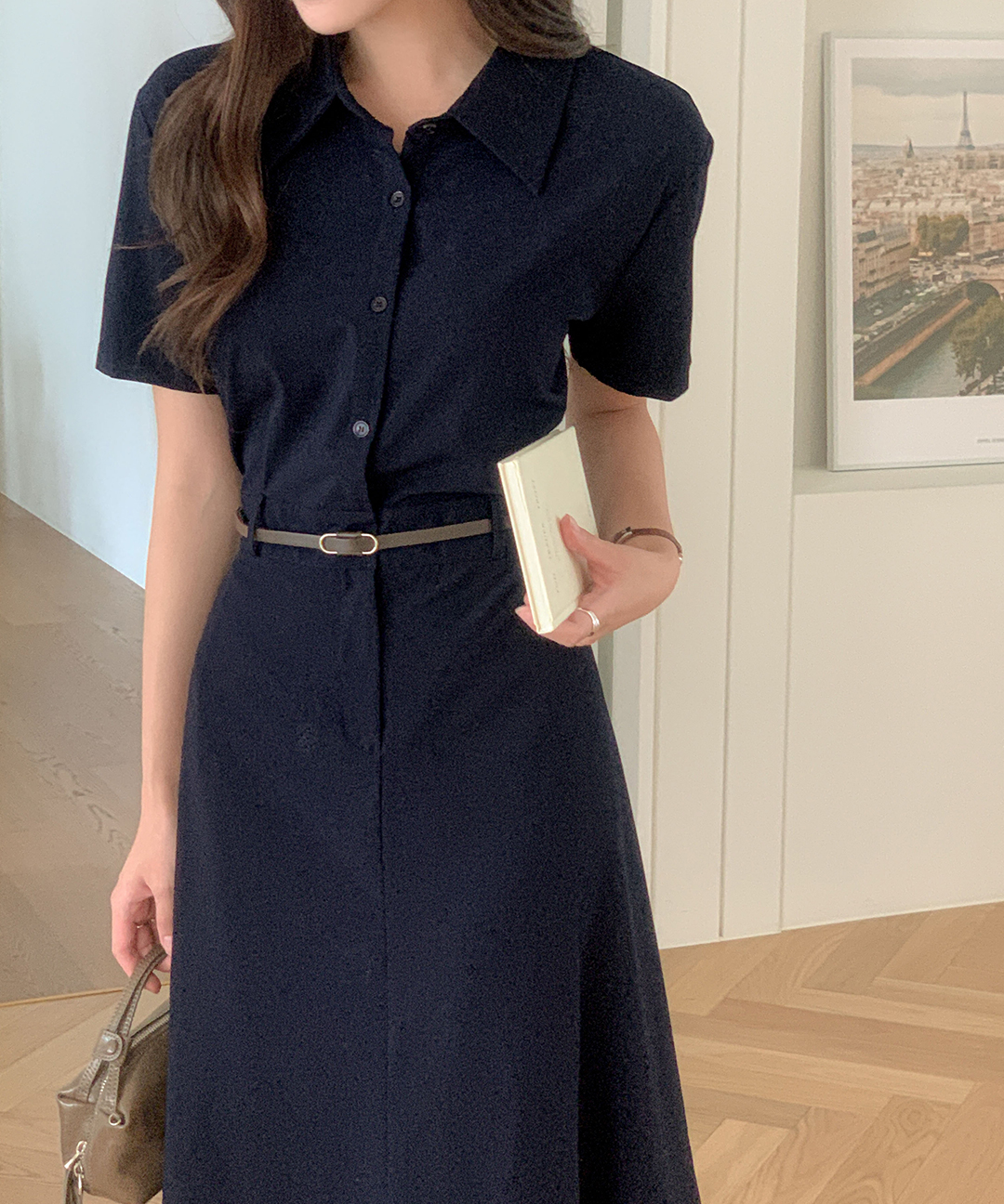 オケージョン】[original/S-XL]ベルトタック入りシャツワンピース