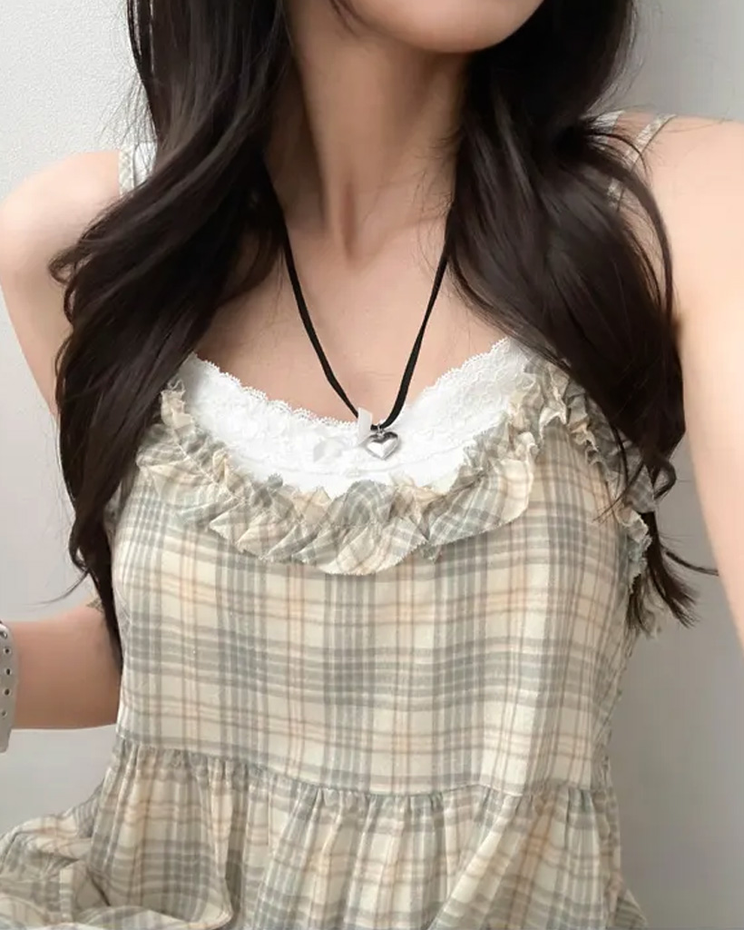 00s 希少 TRALALA ビスチェ型チェックティアードフリルキャミワンピ キャミワンピース ファッション 00s 希少 TRALALA ビスチェ型