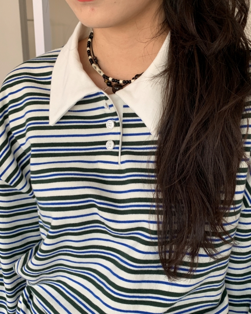 オーバーサイズボーダー長袖ポロシャツ | ファッション通販サイト NUGU