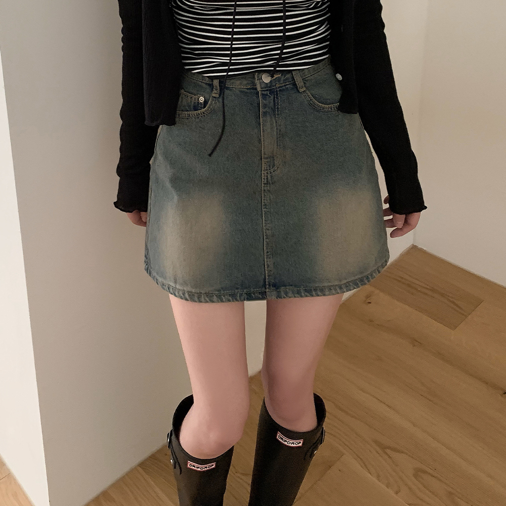 ヴィンテージウォッシュデニムミニスカート