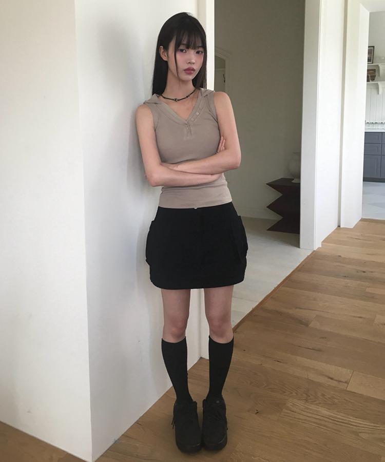 ボタンポイントフード付きタンクトップ | ファッション通販
