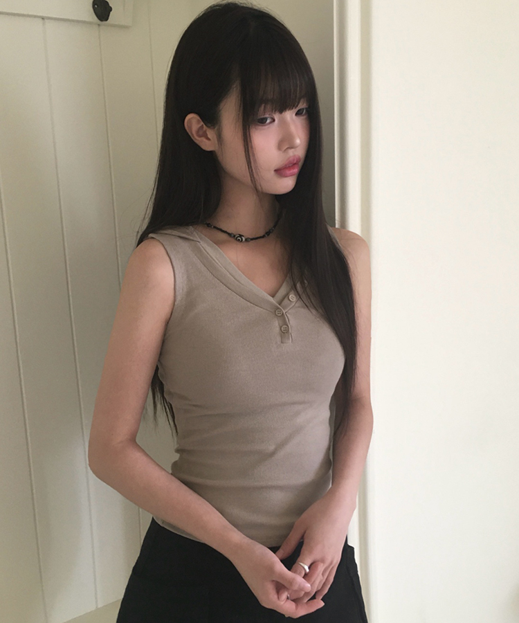 ボタンポイントフード付きタンクトップ | ファッション通販