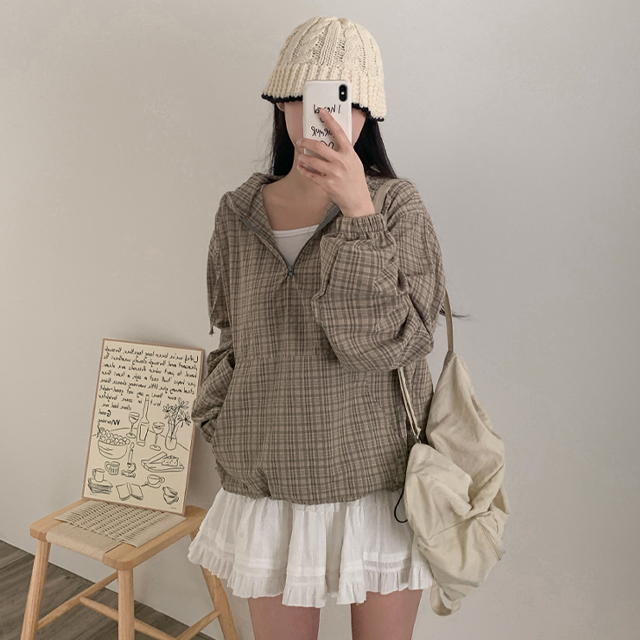 チェックアノラックルーズフードパーカー | ファッション通販