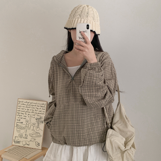 チェックアノラックルーズフードパーカー | ファッション通販