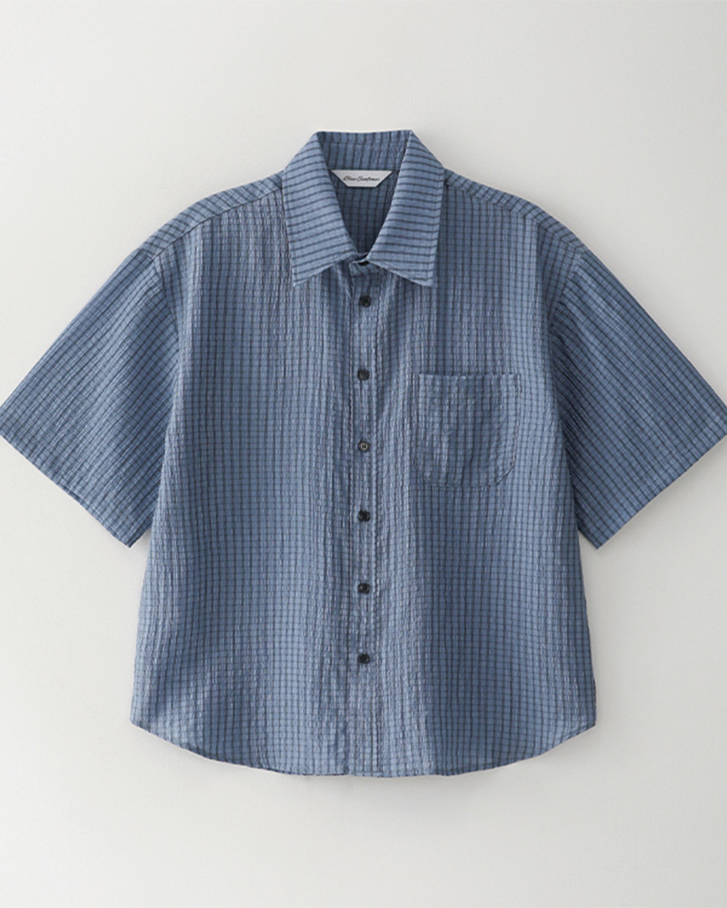Bluesf crinkle check short sleeve shirt [Blue]