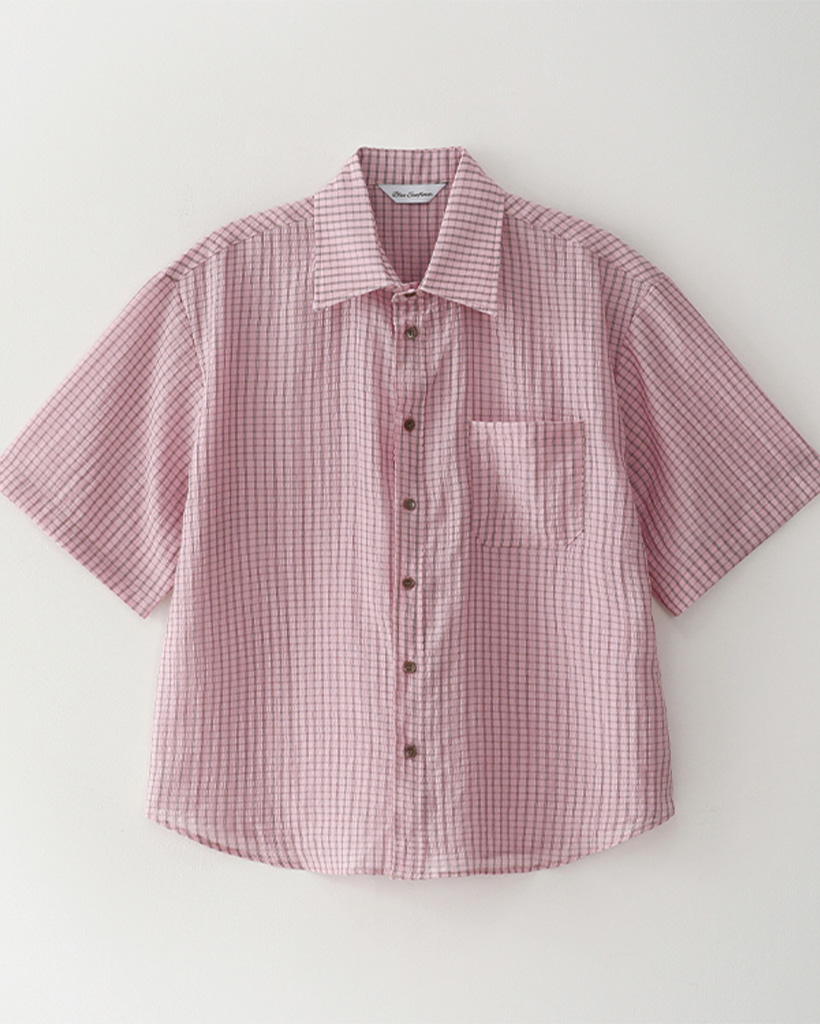 Bluesf crinkle check short sleeve shirt [Pink]