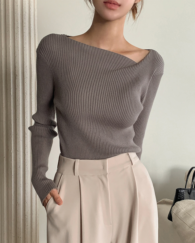 [Made] Moist Soft Oblique Unbalanced Knit