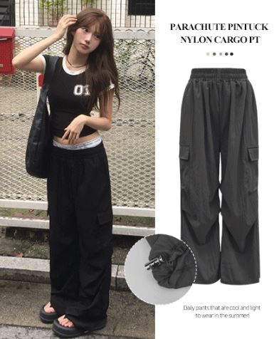 [5color]パラシュートストリングナイロンカーゴパンツ