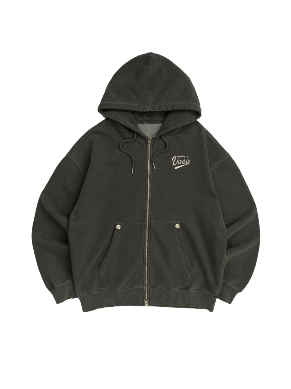 BIG GOTHIC CUT OFF PIGMENT ZIP-UP HOODIE [CHARCOAL