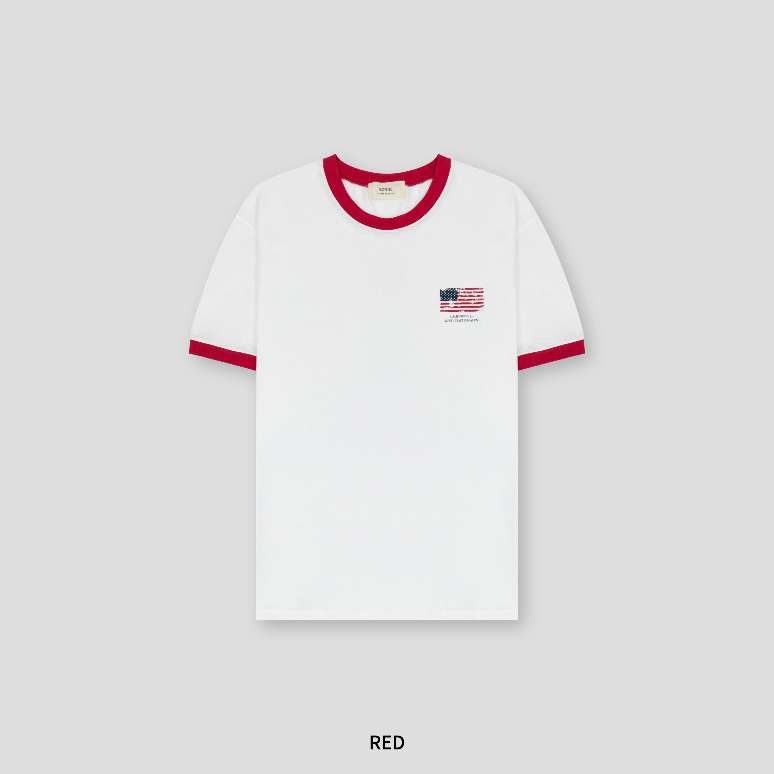 メンズ 男女兼用 ラウンドネック ビンテージプリント半袖Tシャツ original] ラウンドネックプリントバイカラー半袖Tシャツ