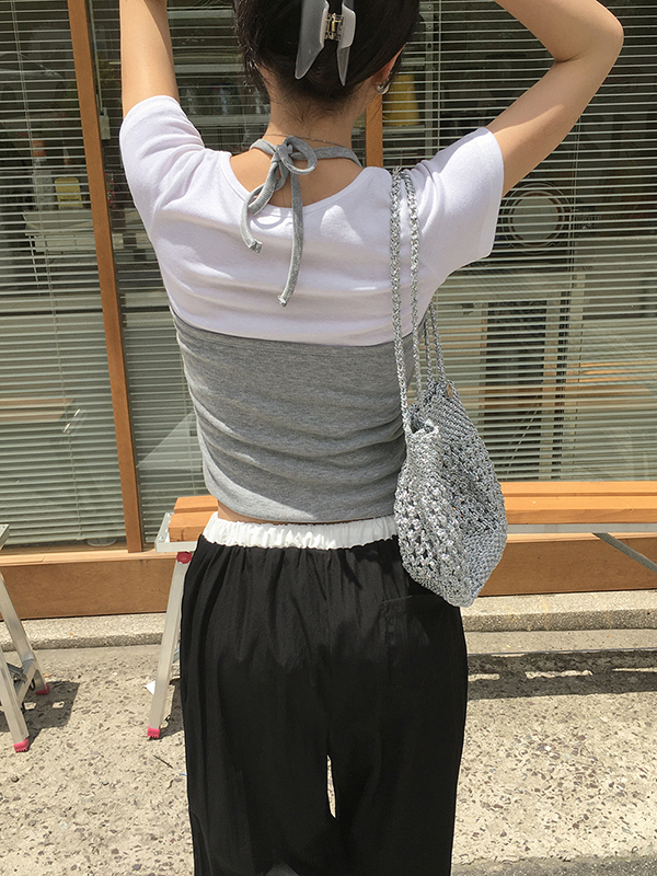 SET]レイヤードホルターノースリーブ半袖Tシャツセット | ファッション