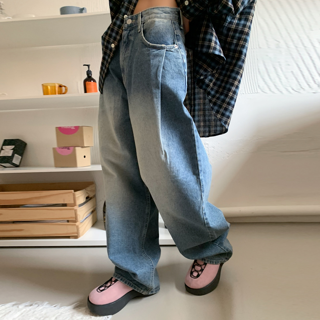 タック入りヴィンテージデニムパンツ-2color | ファッション通販