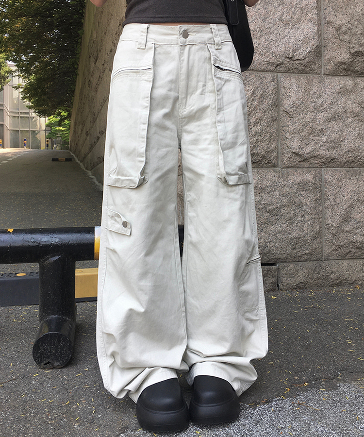 ビッグポケット膝ダーツカーゴワイドパンツ | ファッション通販