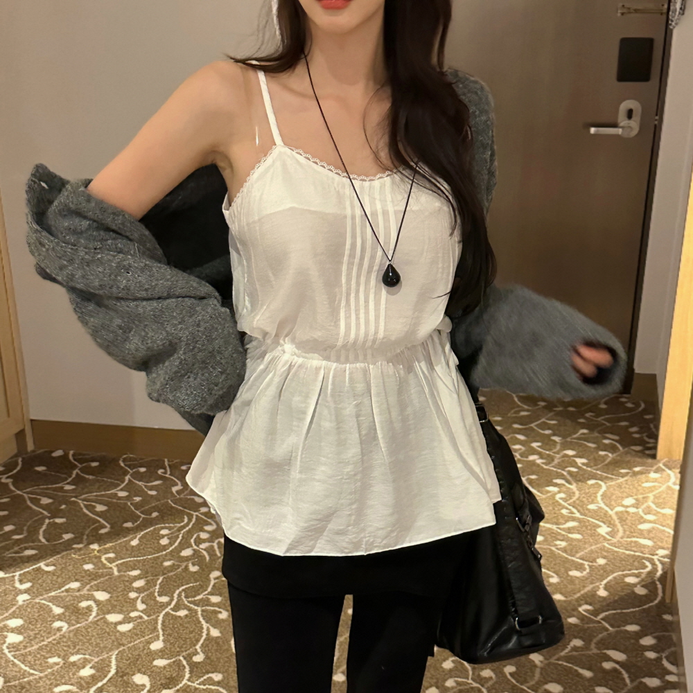 ビスチェレイヤードストリングノースリーブブラウス