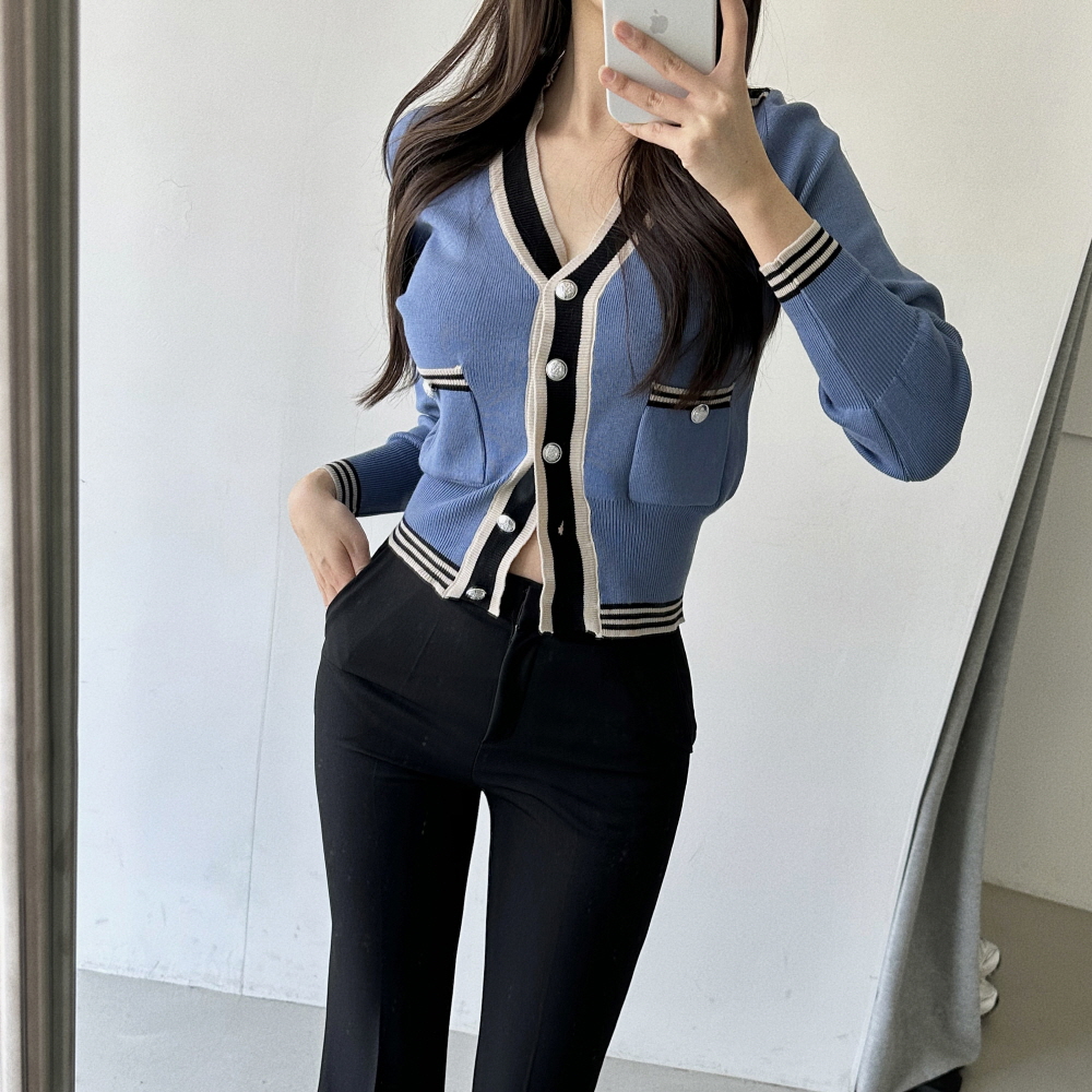 バイカラーリブVネックニット2color | ファッション通販サイト NUGU