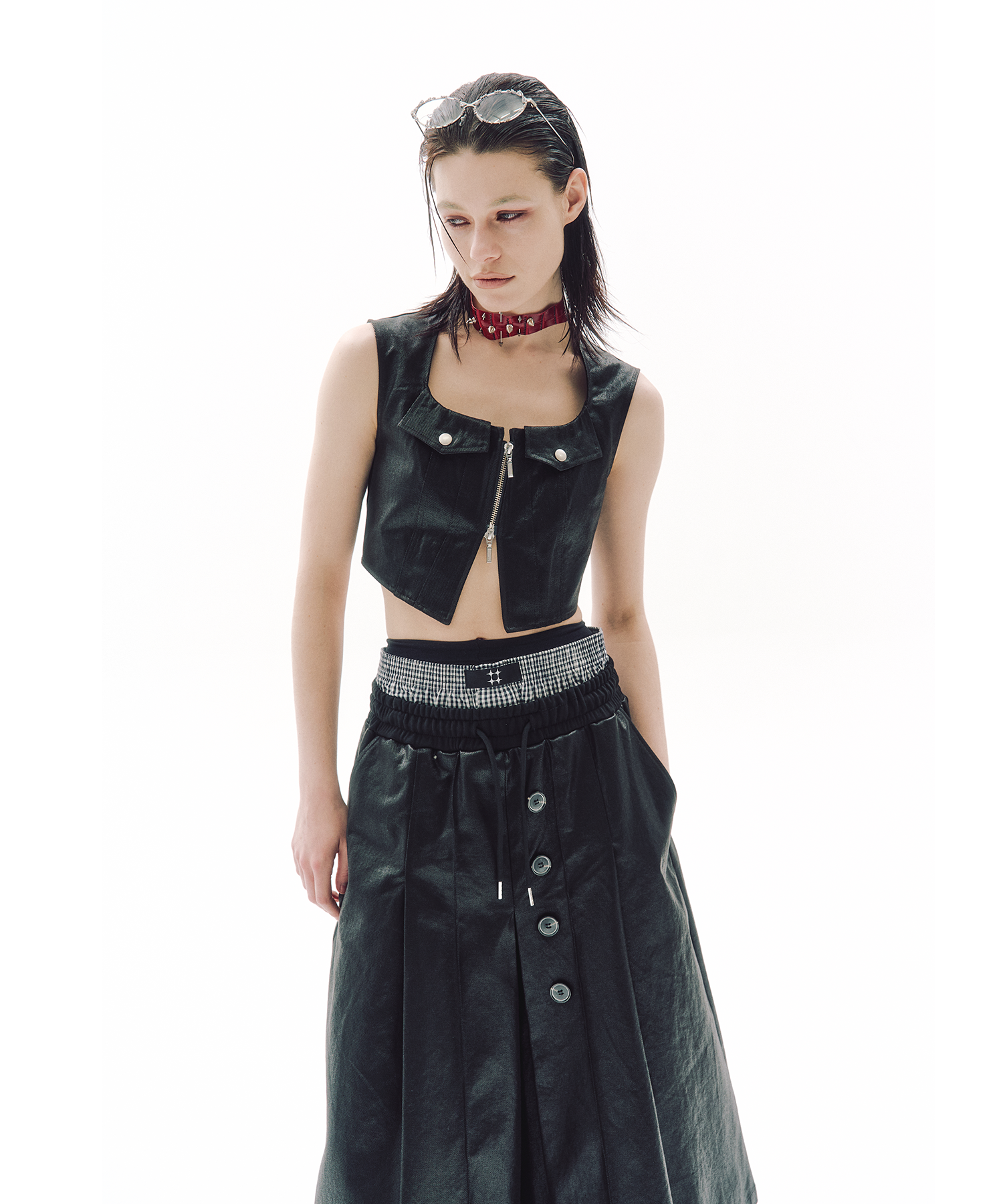 ショートジップクロップベスト